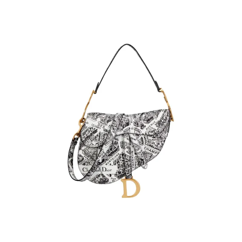 DIOR Saddle Smooth Cow Leather Saddle Bag Shoulder Bag Crossbody Bag Handbag Women's White & Black-0