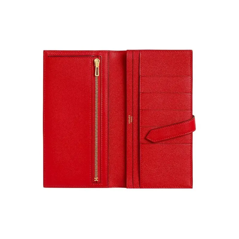 HERMES Bearn Madame Calfskin Wallet Women's S3 Rouge De Coeur Heart Red-1