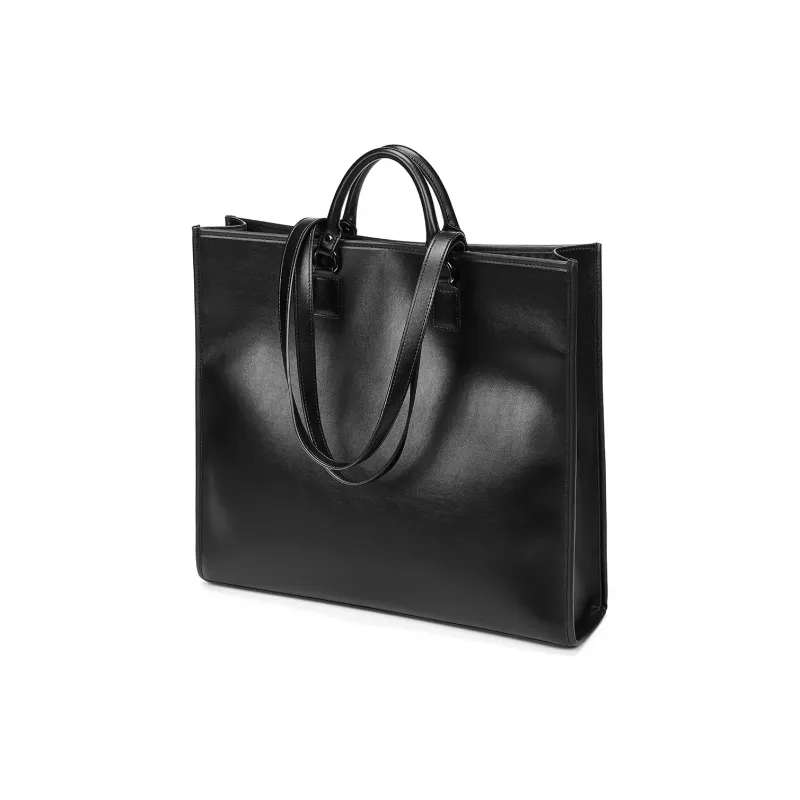 Yawei Kuroda PU Tote Handbag Shoulder Bag Large Size Unisex Black-2