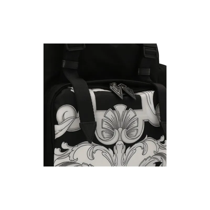 VERSACE Cow Leather Backpack Men's White & Black-3