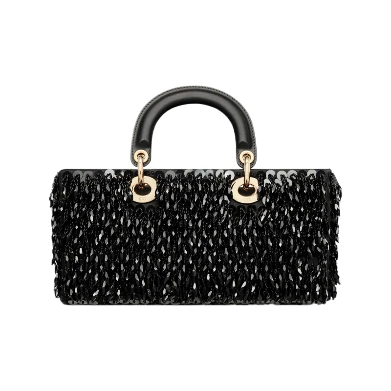 DIOR Lady D-JOY Glass Beads Shoulder Bag Crossbody Bag Handbag Medium Size Women's Black-4