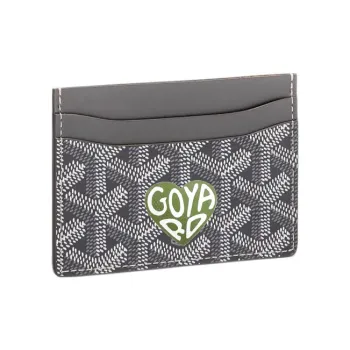 GOYARD Saint-Sulpice Canvas With Leather Dog's Teeth Card Clip Card Holder Unisex Gray Spell Light Green Small Hearts