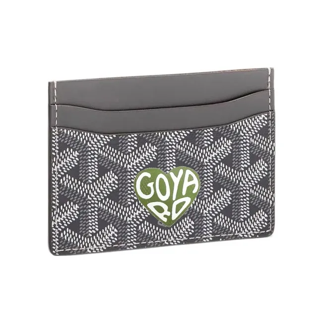 GOYARD Saint-Sulpice Canvas With Leather Dog's Teeth Card Clip Card Holder Unisex Gray Spell Light Green Small Hearts-0