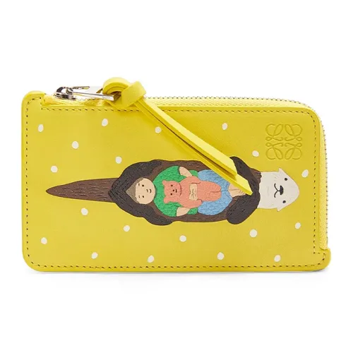 LOEWE Suna Fujita Collaboration Satin Cow Leather Card Holder Women's Lemon Yellow