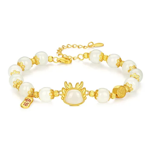 Olampe S925 Silver Hetian Jade Bracelets Women's Pale Greenish-White Jade