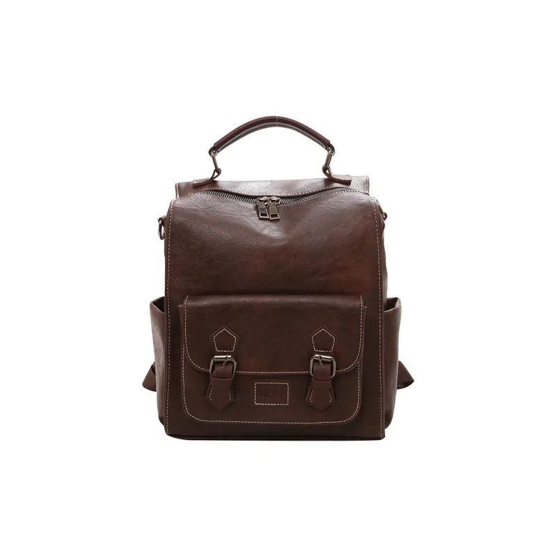 UNITE STAR PU Versatile Commute Travel Large Capacity Backpack Women's Brown/Black/Yellow Brown-0