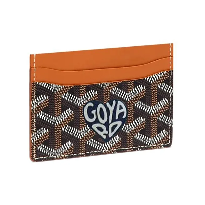 GOYARD Saint-Sulpice Canvas With Leather Dog's Teeth Card Clip Card Holder Unisex Brown & Dark Blue Small Heart-0