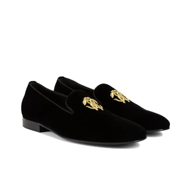Roberto Cavalli Logo-embroidered Velvet Loafers-2