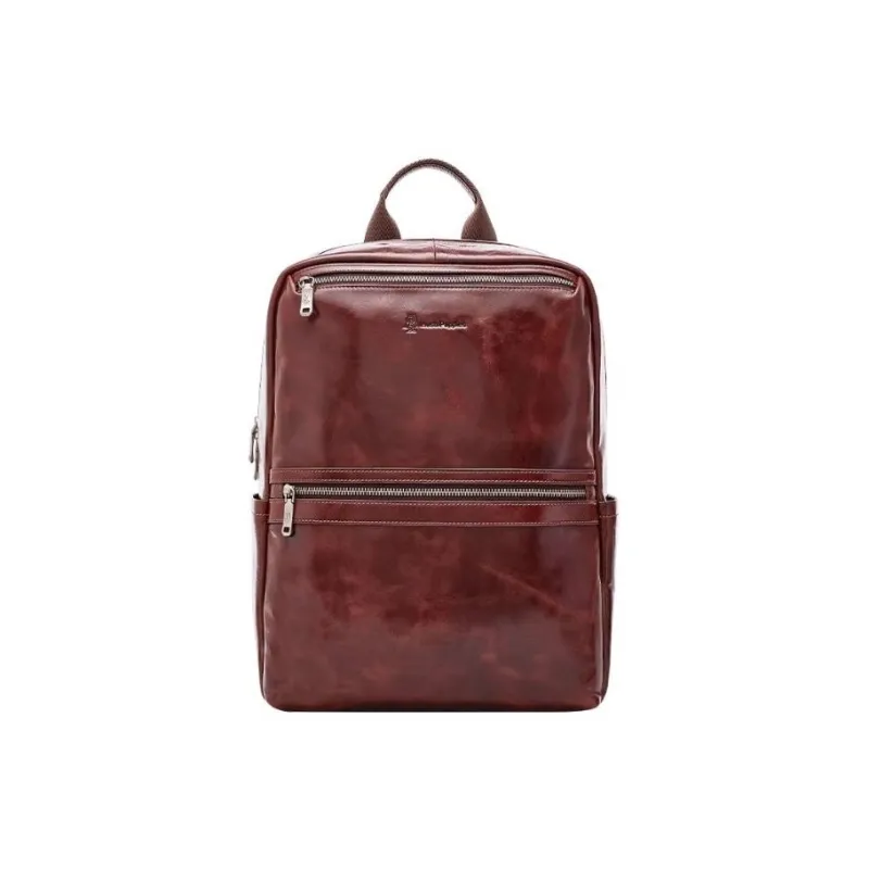 Hush Puppies Cow Leather Laptop Backpack Men's Coffee-0