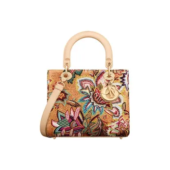 DIOR Lady Dior Raffia Crossbody One Shoulder Handbags Women's Brown & Multicolor
