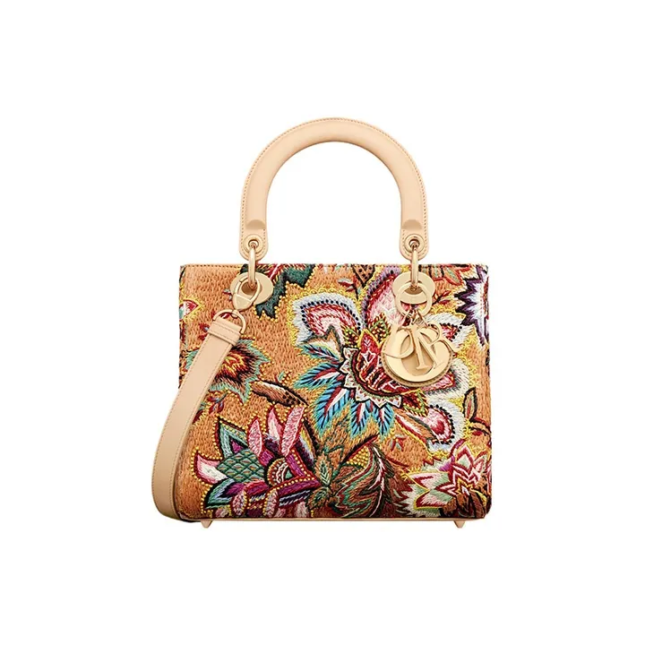 DIOR Lady Dior Raffia Crossbody One Shoulder Handbags Women's Brown & Multicolor-0