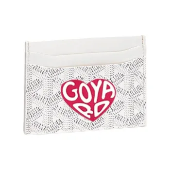 GOYARD Canvas With Leather Card Clip Card Holder Unisex White With Peach Red Small Heart
