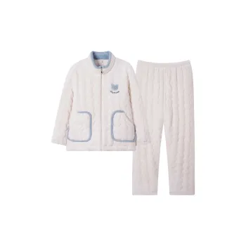 Sha Qian Winter Pajama Set Women's Ecru