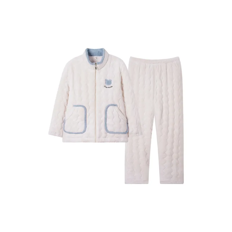 Sha Qian Winter Pajama Set Women's Ecru-0
