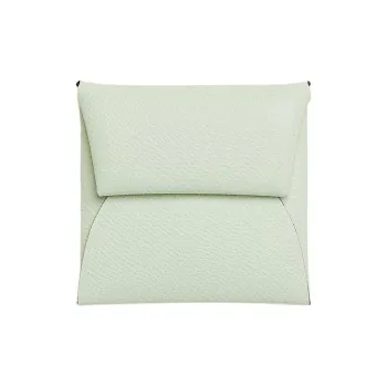 HERMES Bastia Epsom Calfskin Coin Purses Wallets Women's Light Green With Dark Green Accents