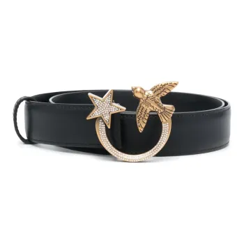 PINKO Iconic Buckle Ring Leather Belts Women's Black Width: 3CM