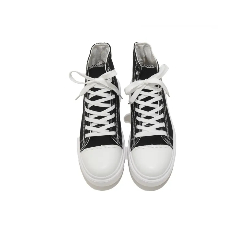 SLnU★3 Height Increasing Wear-Resistant Slip-Resistant High-Top Canvas Shoes Unisex Black-3