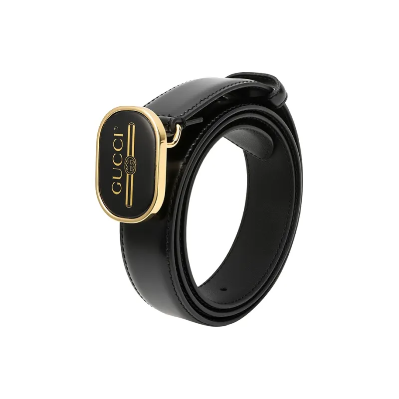 GUCCI Leather Leather Belts Men's Black Width  3cm-4