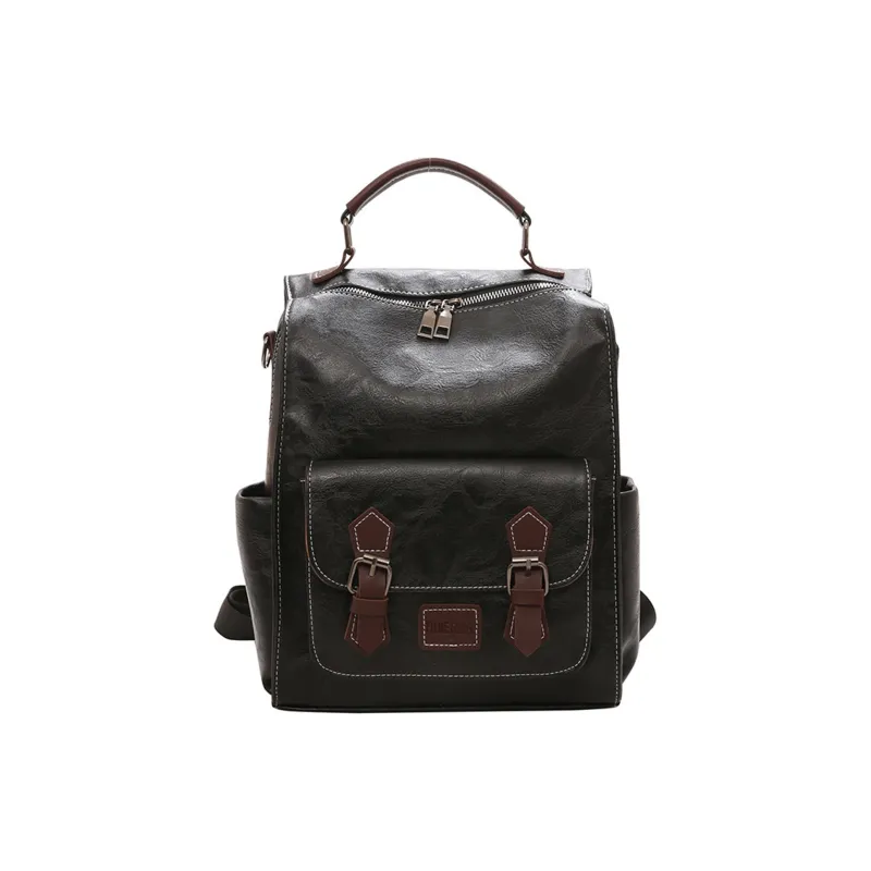 UNITE STAR PU Versatile Commute Travel Large Capacity Backpack Women's Brown/Black/Yellow Brown-4