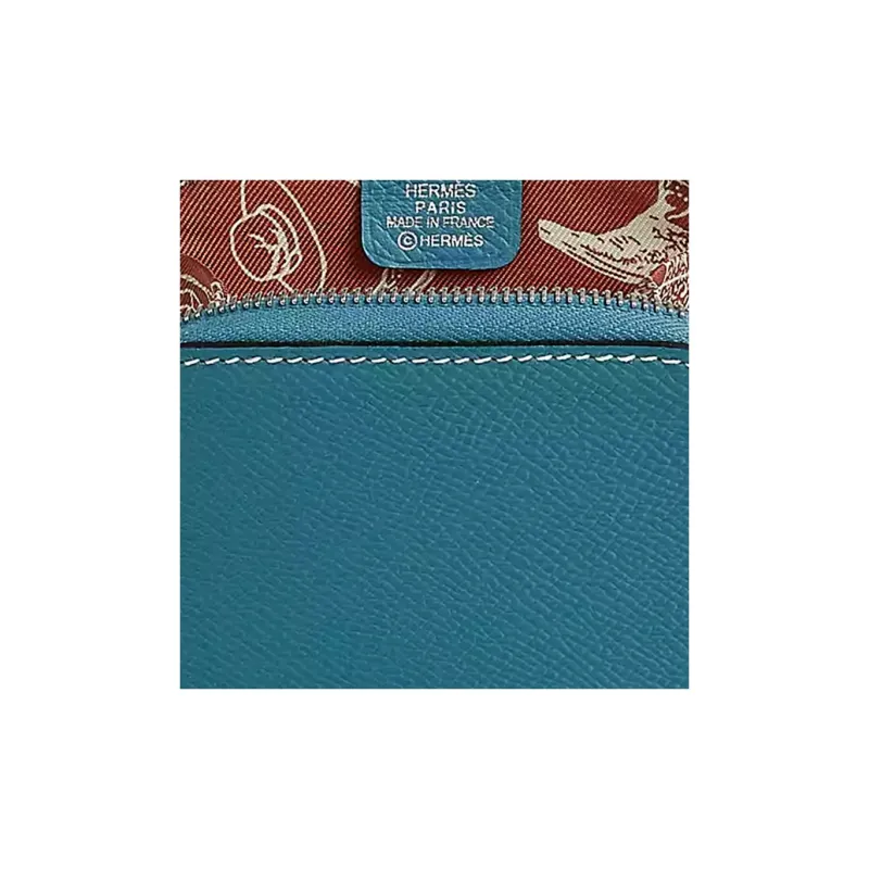HERMES Silk'In Epsom Leather Coin Purse Women's New Denim Blue With Spicy Red Accents-1