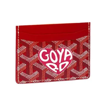 GOYARD Saint-Sulpice Canvas With Leather Card Clip Card Holder Unisex Red & Peach Red Small Heart