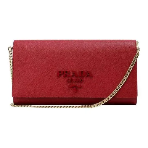 PRADA Leather Crossbody Bag Shoulder Bag Women's Red