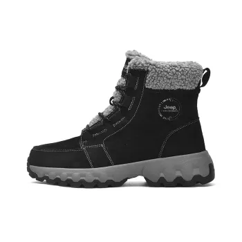 Jeep Warm Wear Resistant Cushioning Height Increasing Slip Resistant Coverage Short Outdoor Snow Boots Men's Black Gray