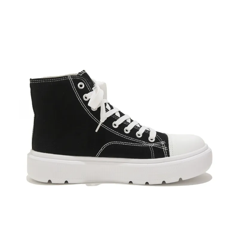 SLnU★3 Height Increasing Wear-Resistant Slip-Resistant High-Top Canvas Shoes Unisex Black-1