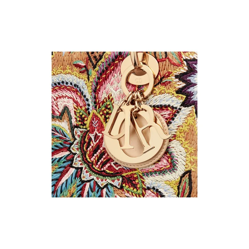 DIOR Lady Dior Raffia Crossbody One Shoulder Handbags Women's Brown & Multicolor-5