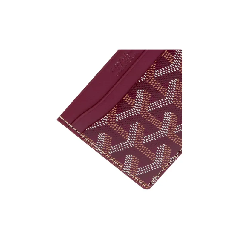 GOYARD Saint-Sulpice Canvas With Leather Dog's Teeth Card Clip Card Holder Unisex Burgundy & Sky Blue Small Heart-2