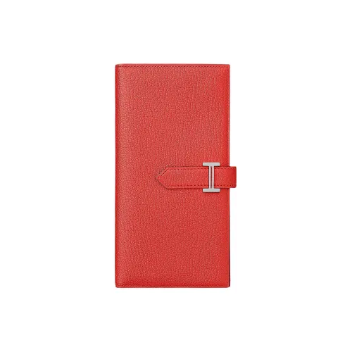HERMES Bearn Mysore Goat Skin Card Holder Wallet Women's 0E Rose Texas Texas Pink