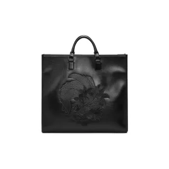Yawei Kuroda PU Tote Handbag Shoulder Bag Large Size Unisex Black