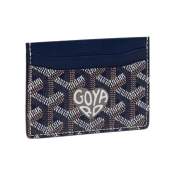 GOYARD Saint-Sulpice Canvas With Leather Dog's Teeth Card Clip Card Holder Unisex Navy Blue Spell Gray Small Hearts