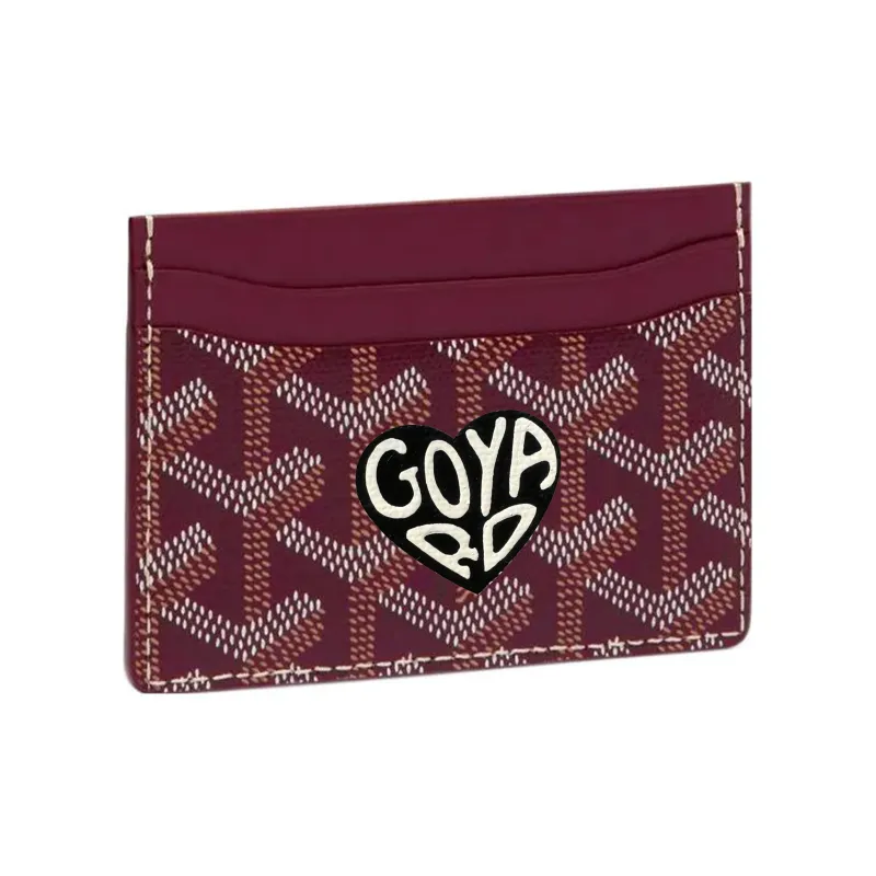 GOYARD Saint-Sulpice Canvas With Leather Dog's Teeth Card Clip Card Holder Unisex Red & Black Small Heart-0