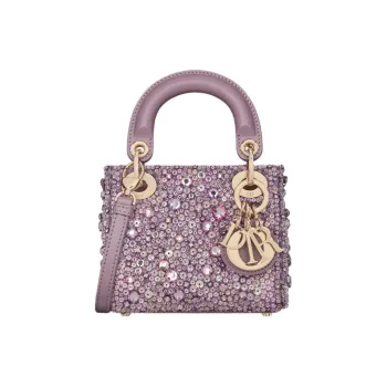 DIOR Lady Dior Embroidery Dior Bag Shoulder Bag Crossbody Bag Handbag Extra Mini Women's Purple