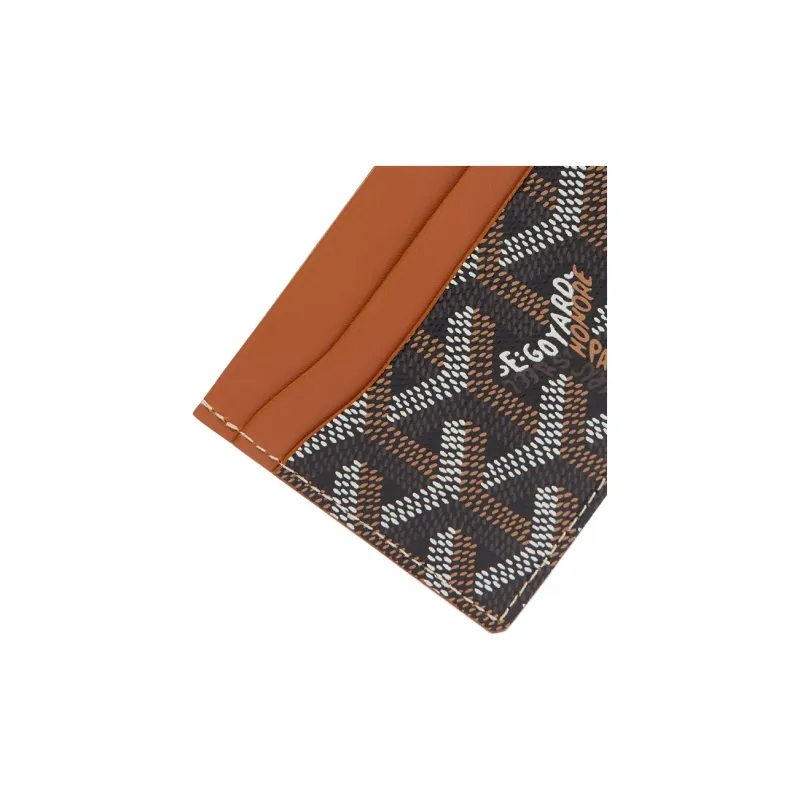 GOYARD Saint-Sulpice Canvas With Leather Dog's Teeth Card Clip Card Holder Unisex Brown & Dark Blue Small Heart-2