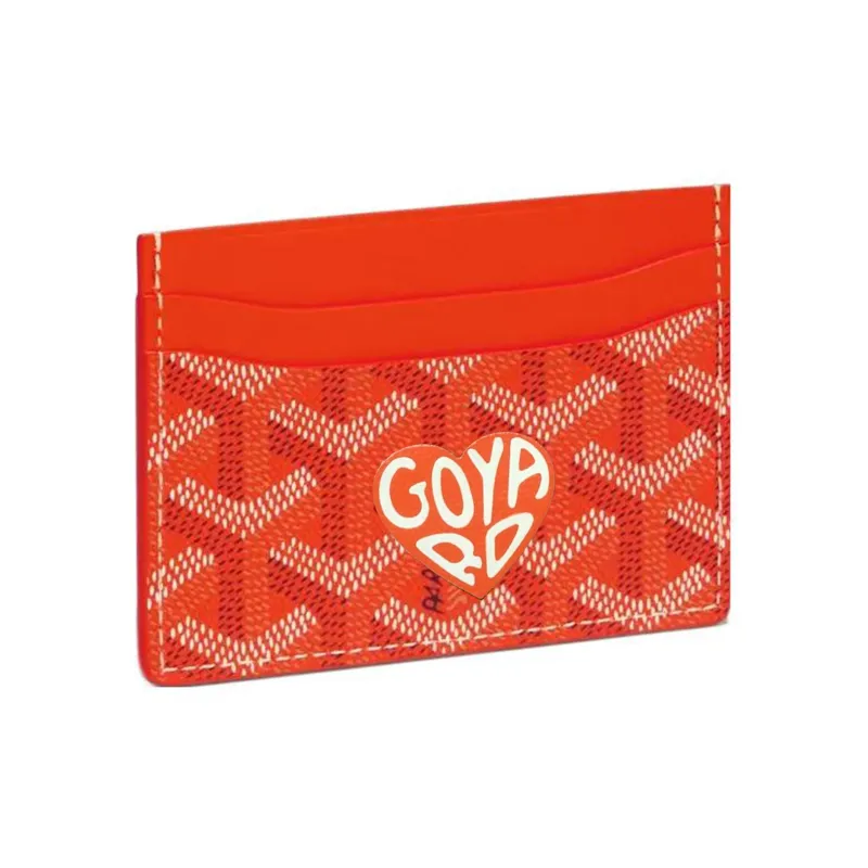 GOYARD Saint-Sulpice Canvas With Leather Dog's Teeth Card Clip Card Holder Unisex Orange Multicolor Small Heart-0