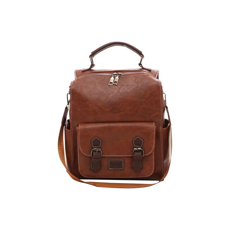 UNITE STAR PU Versatile Commute Travel Large Capacity Backpack Women's Brown/Black/Yellow Brown-8