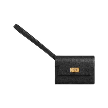 HERMES Kelly Pocket Chamkila Goat Skin Clutches Wallets Women's 89 Noir Black