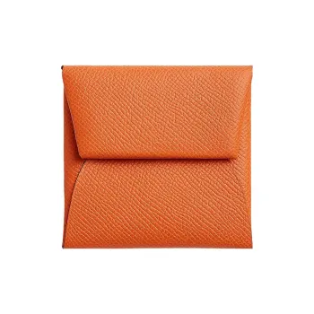 HERMES Bastia Epsom Calfskin Coin Purse Wallets Card Holders Women's Orange & Blue