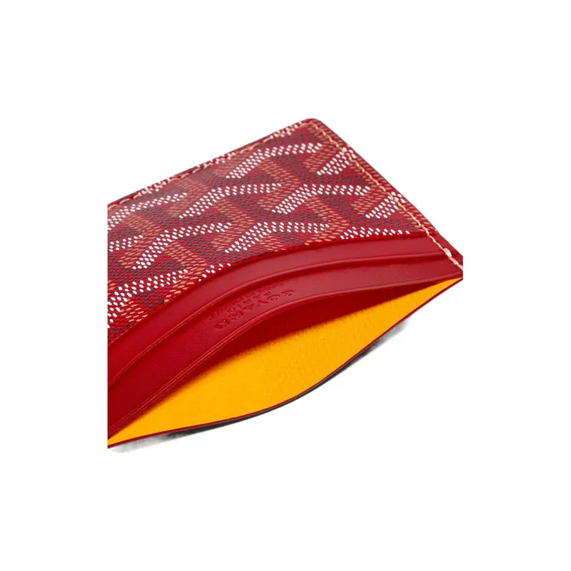 GOYARD Saint-Sulpice Canvas With Leather Dog's Teeth Card Clip Card Holder Unisex Red & Yellow Small Heart-2