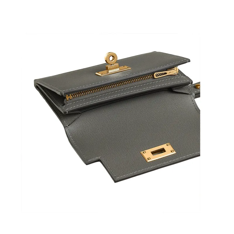 HERMES Madame Calfskin Wallet Women's 0L Grismeyer Cumulus Gray-2
