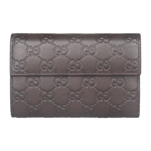 GUCCI Cow Leather Wallet Women's Brown