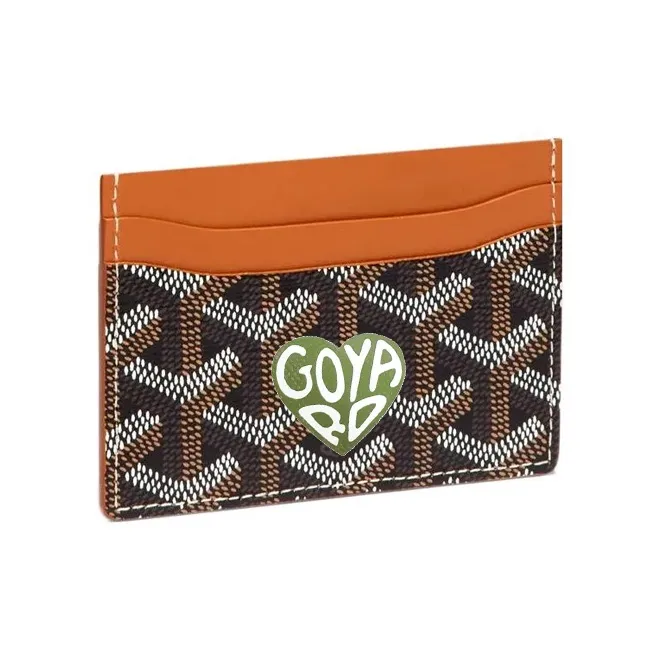 GOYARD Saint-Sulpice Canvas With Leather Dog's Teeth Card Clip Card Holder Unisex Tan & Light Green Small Heart-0