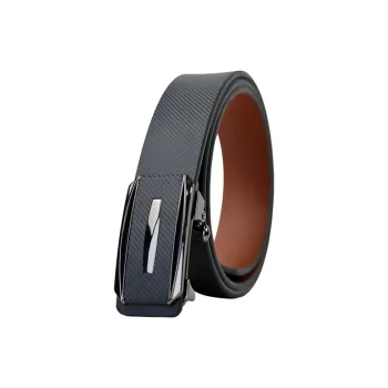 NINE NAIL Buttonless Automatic Buckle Business Leather Belts Men's Black 3.3cm