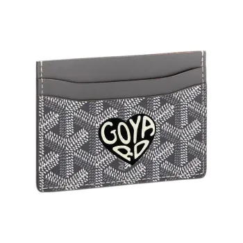 GOYARD Saint-Sulpice Canvas With Leather Dog's Teeth Card Clip Card Holder Unisex Gray Spells Black Small Hearts