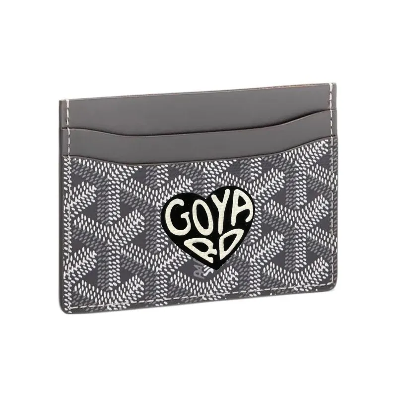 GOYARD Saint-Sulpice Canvas With Leather Dog's Teeth Card Clip Card Holder Unisex Gray Spells Black Small Hearts-0