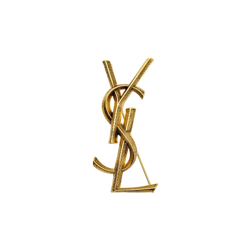 SAINT LAURENT Textured Logo Letter Brooch-3