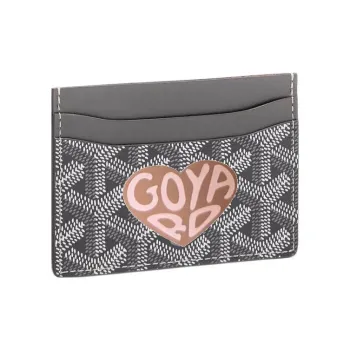 GOYARD Saint-Sulpice Canvas With Calfskin Card Clip Card Holder Unisex Gray Patchwork Gray Pink Heart