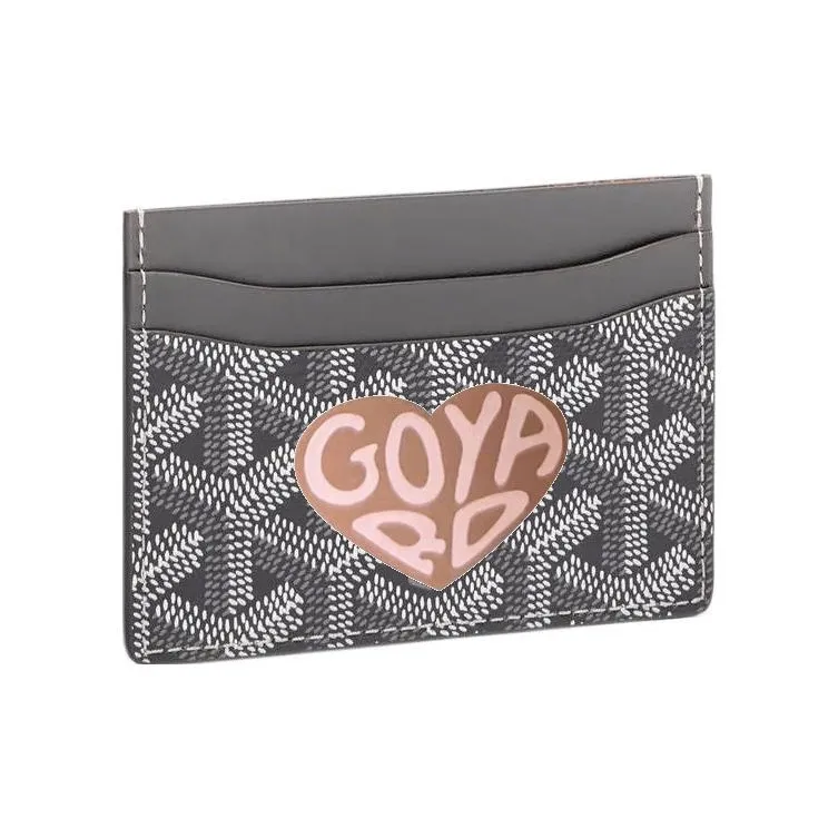 GOYARD Saint-Sulpice Canvas With Calfskin Card Clip Card Holder Unisex Gray Patchwork Gray Pink Heart-0